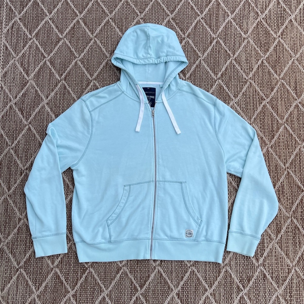 Angelico Litrico women’s blue zip up hooded jacket size XXL